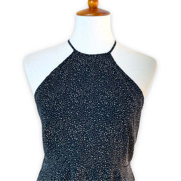 🍀 Paper Crane Women's Black White Polka Dot Halter Neck Fit & Flare Dress Size M - Picture 9 of 10